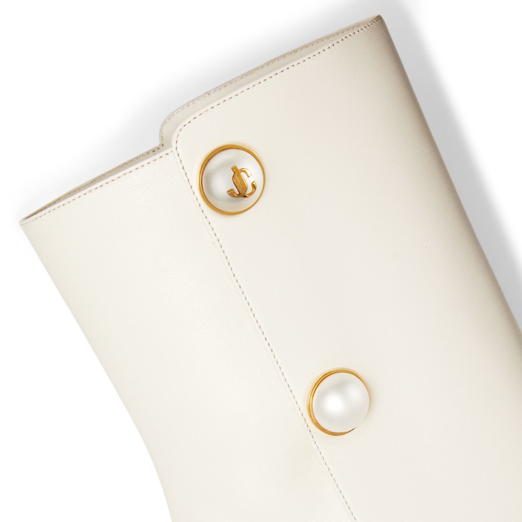 Latte Nappa Leather Mid-Calf Boots with Pearls | RINA 85