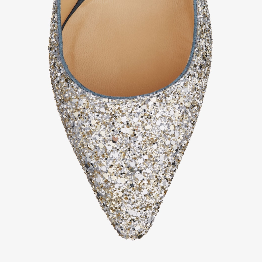Silver and Dusk Blue Dégradé Glitter Fabric Pumps | ROMY 85