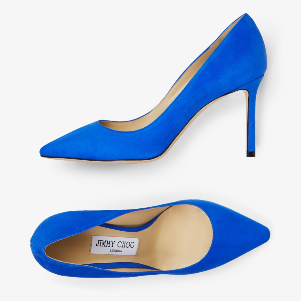 ROMY 85 | Zapatos de salón en ante de color ultravioleta con puntera puntiaguda | 2022 collection | JIMMY CHOO