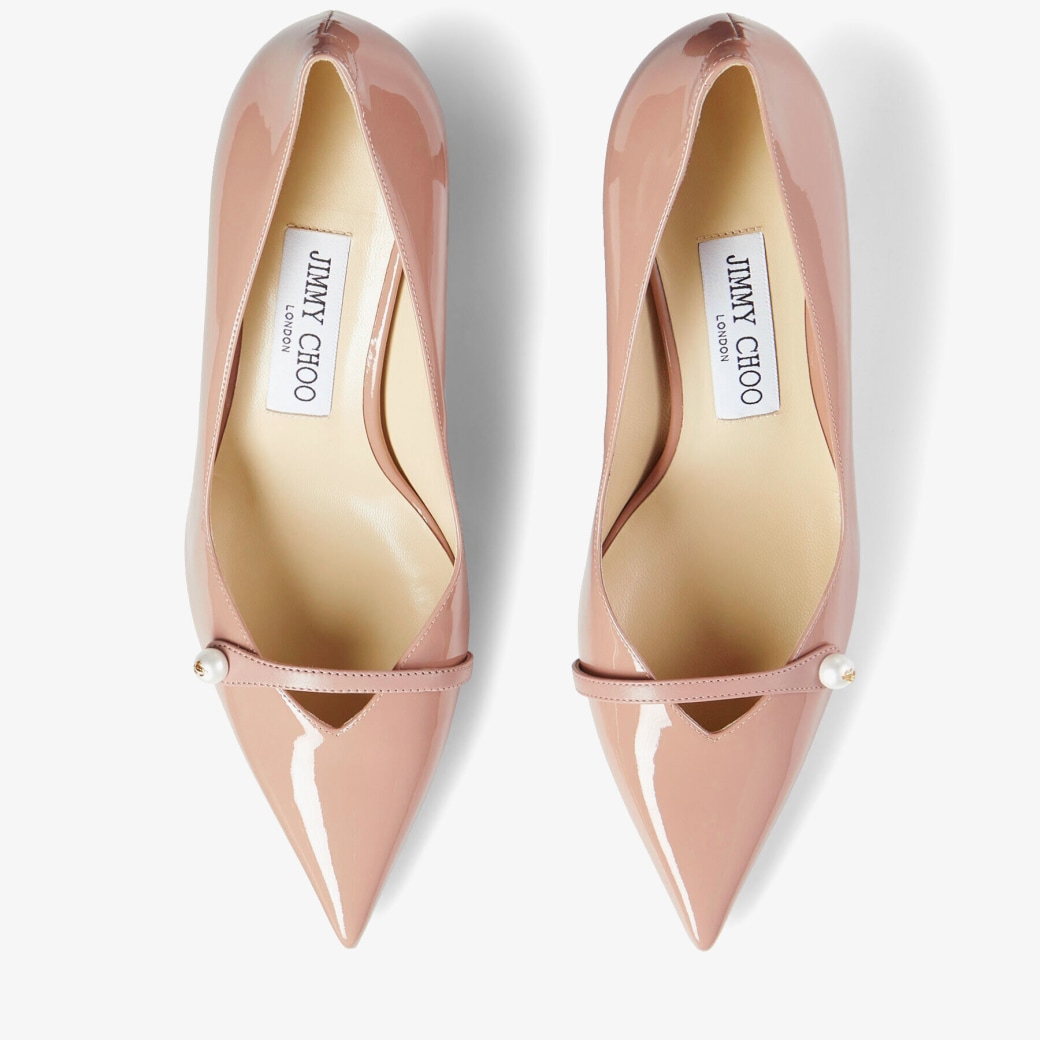 Ballet Pink Patent Pointed Pumps with Pearl Detail | ROSALIA