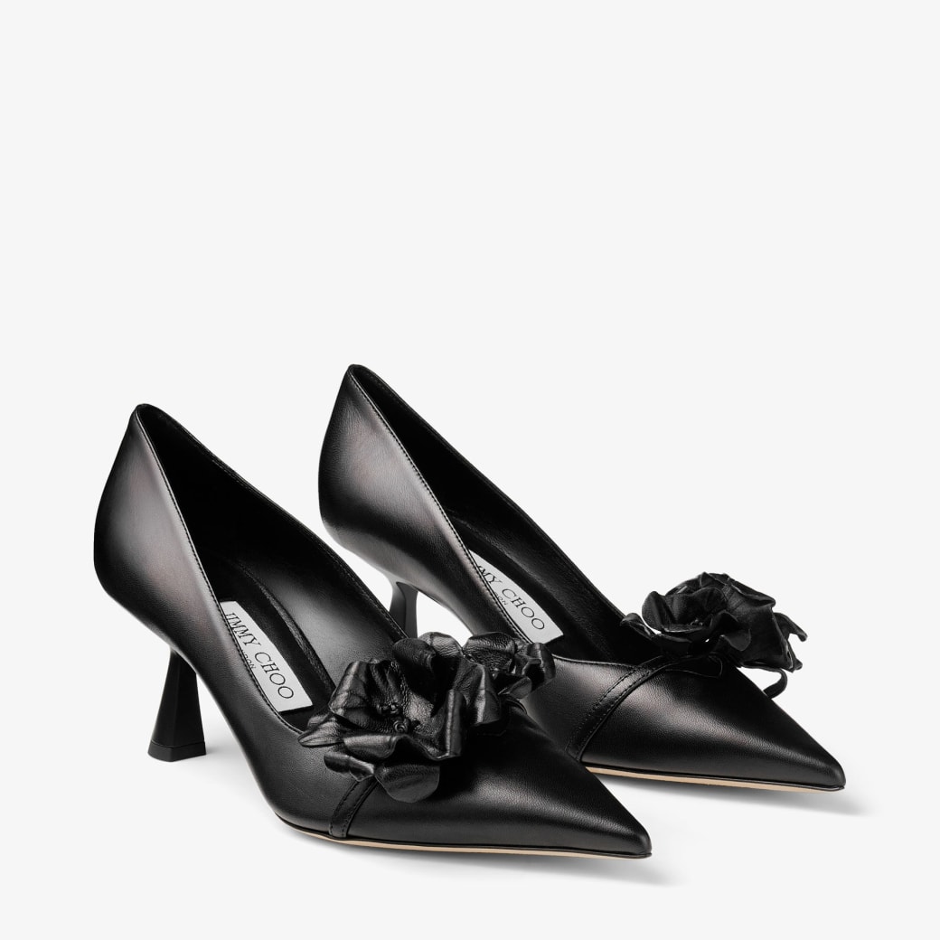 ROSALIA/FLOWERS 65 | Black Nappa Leather Pumps with Flowers