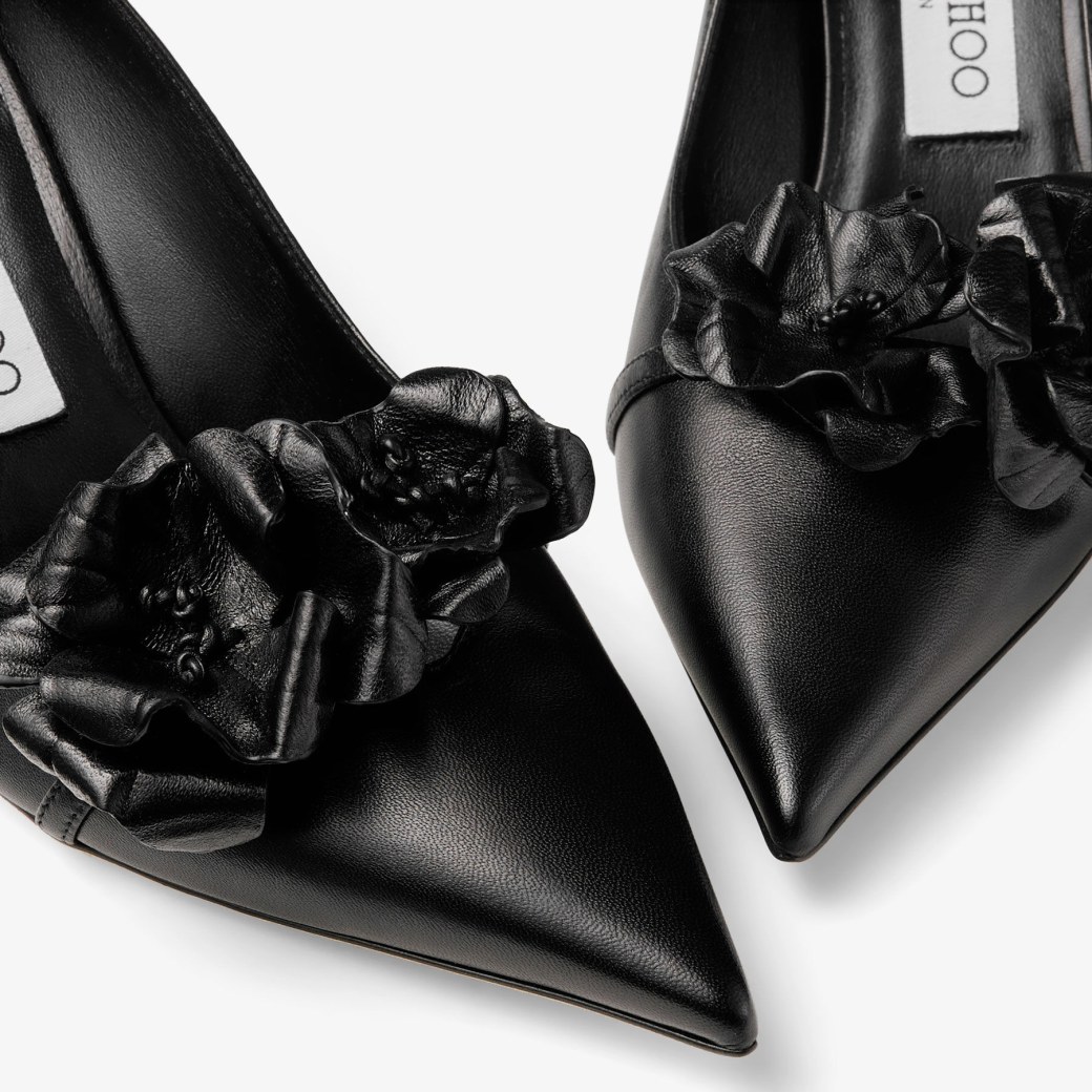 ROSALIA/FLOWERS 65 | Black Nappa Leather Pumps with Flowers