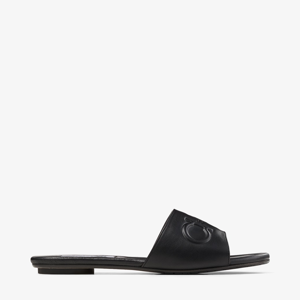 Black Calf Leather Flats with Embossed Choo Lettering