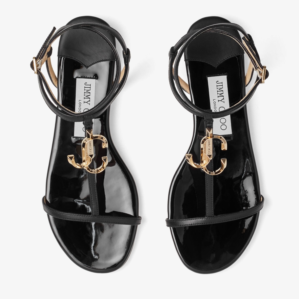 Black Nappa and Patent Leather Flat Sandals| ALODIE FLAT | Spring ...