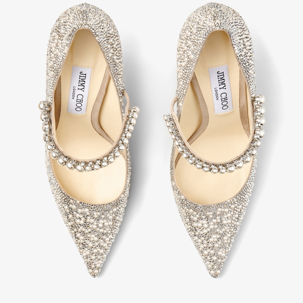 Ballet Pink Suede Mary Jane Pumps with Crystal and Pearl Embellishment ...