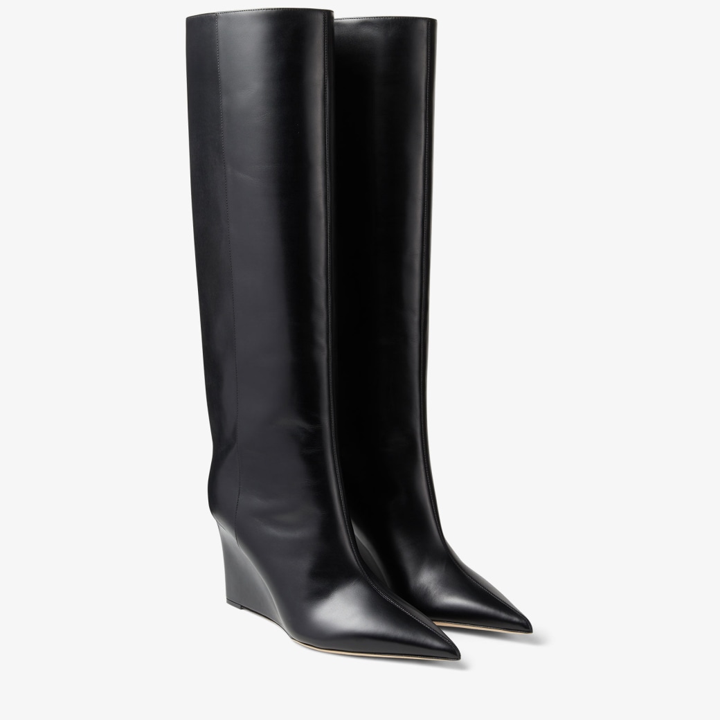 Black Calf Leather Wedge Kneehigh Boots BAKU KB 110 Autumn 2022