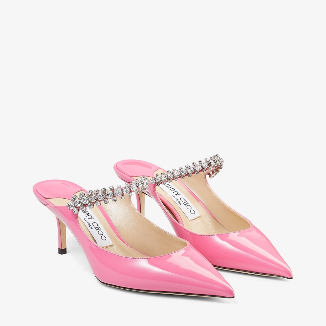 Candy Pink Patent Leather Pumps with Crystal Strap | BING 65 | Summer ...