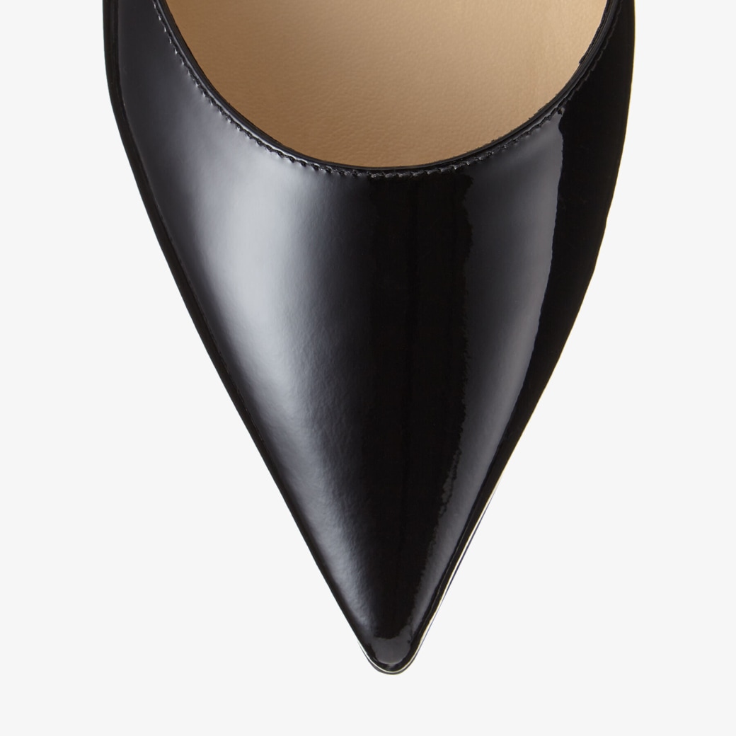Black Patent Leather Mules with Crystal Strap | BING FLAT | Cruise 19 ...