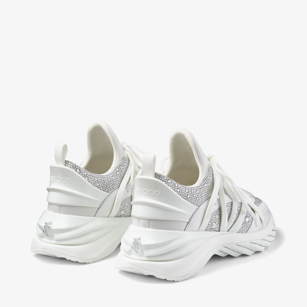 White Neoprene and Leather Low-Top Trainers with Crystals | COSMOS/F ...
