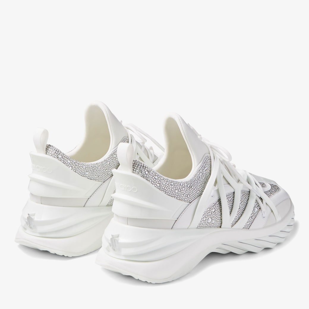 White Neoprene and Leather Low-Top Trainers with Crystals | COSMOS/M ...