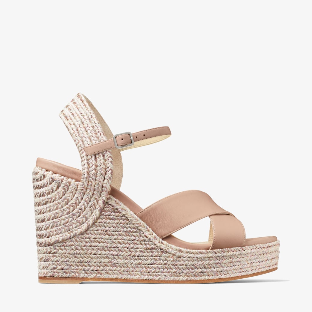 Ballet Pink Nappa Leather Wedge with Metallic Rope Trim|DELLENA 100 ...
