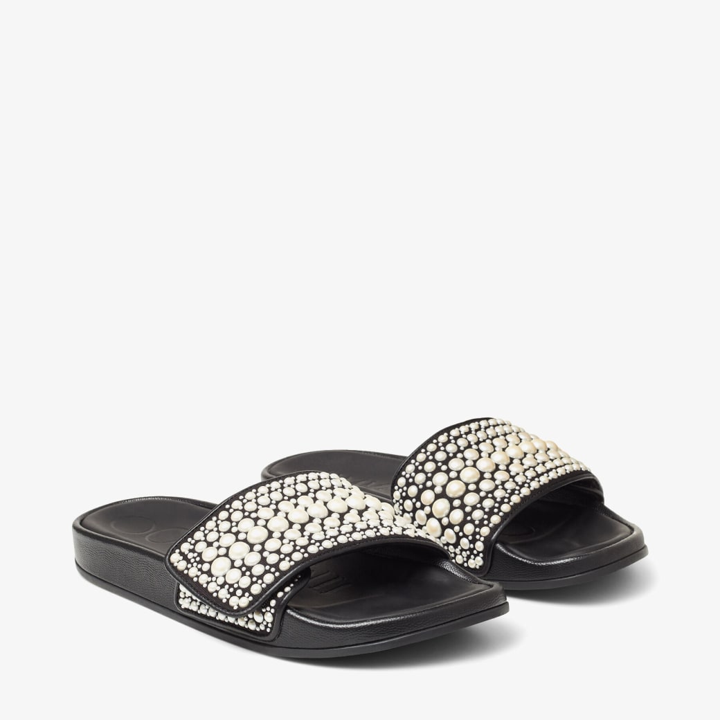 Black Canvas and Leather Slides with Pearls | FITZ/F | High Summer 2021 ...