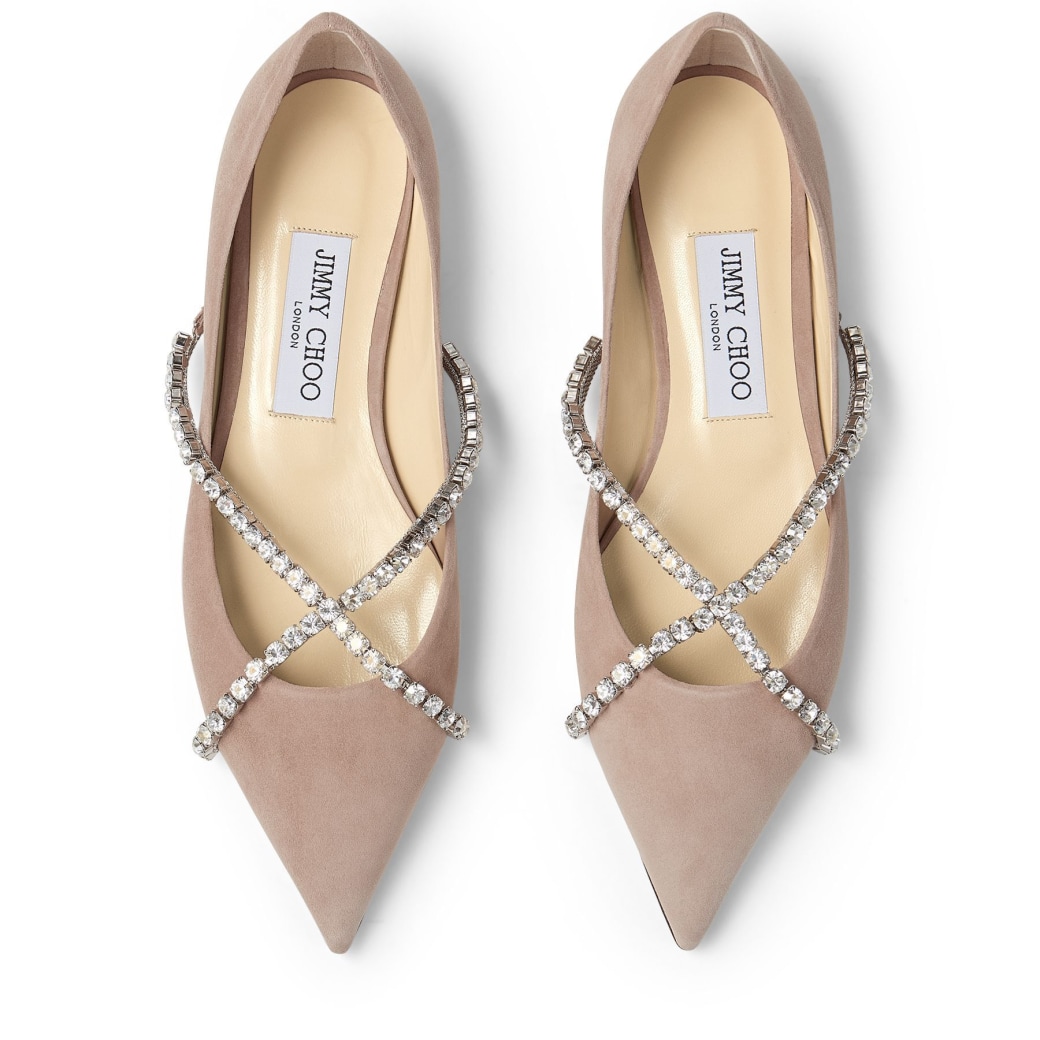 Ballet Pink Pointed-Toe Flats with Crystal Chain | GENEVI FLAT | Spring ...