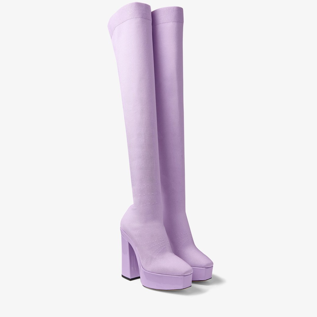 GIOME OTK 140 | Wisteria Knitted Sock and Patent Over-The-Knee Boots ...