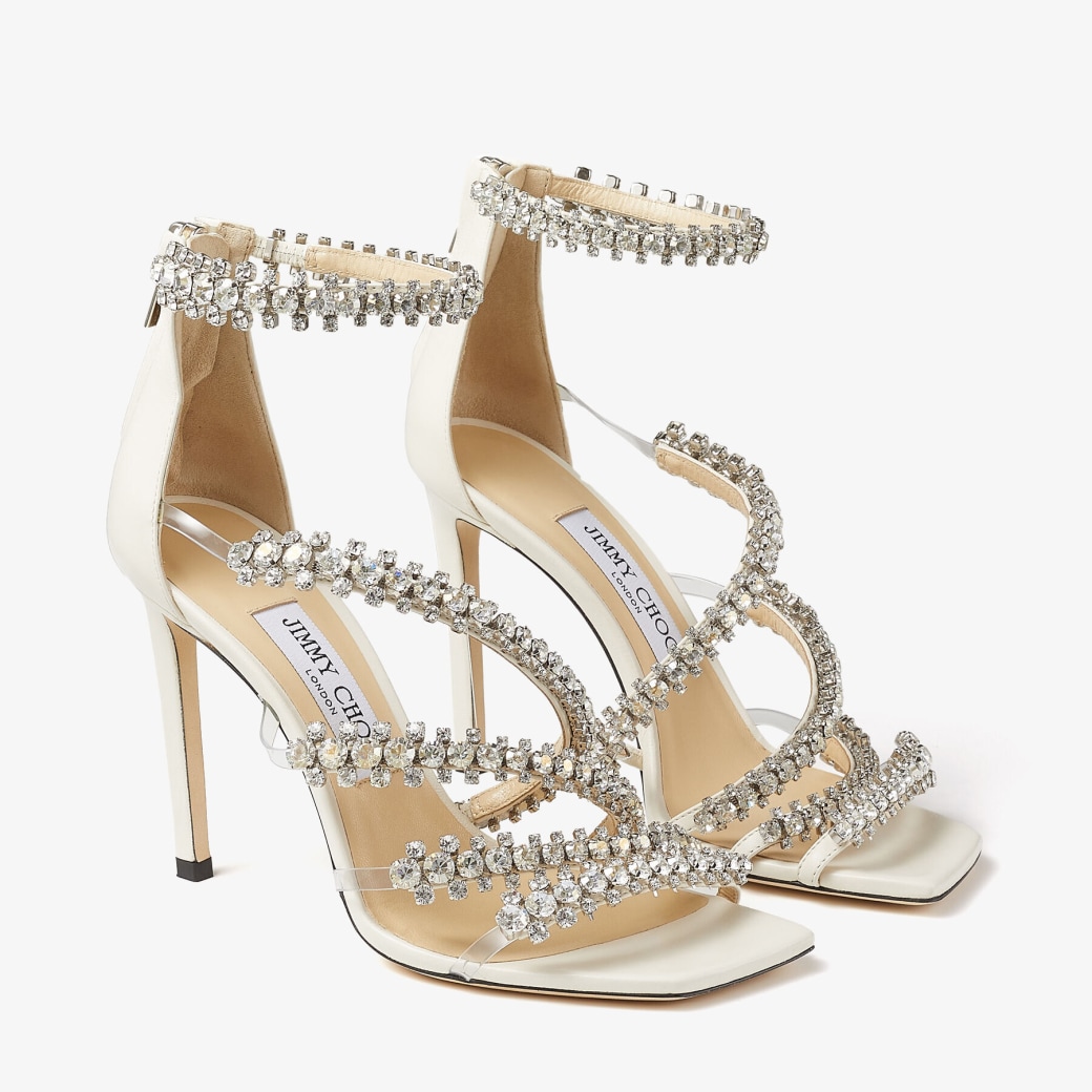 Latte Nappa Sandals with Crystal Embellishment | JOSEFINE 100 | High ...