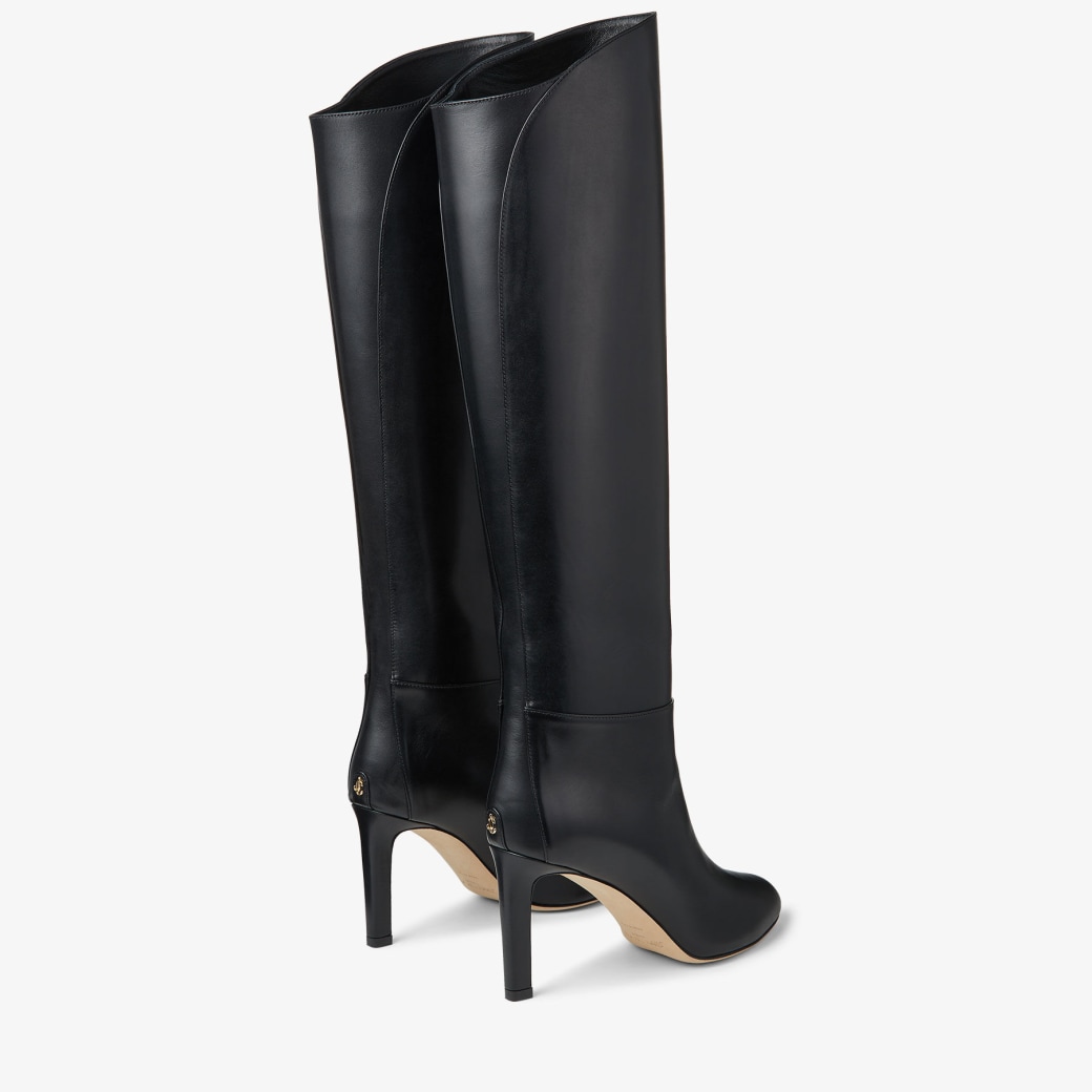 Black Calf Leather Knee-High Boots | KARTER 85 | Autumn 2022 collection ...