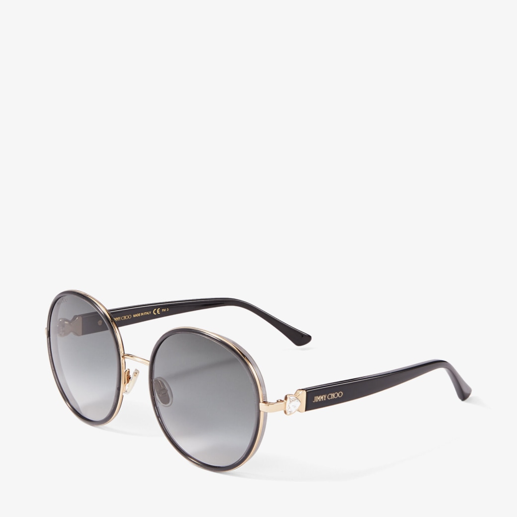 Black and Rose Gold RoundFrame Sunglasses with Swarovski Crystals