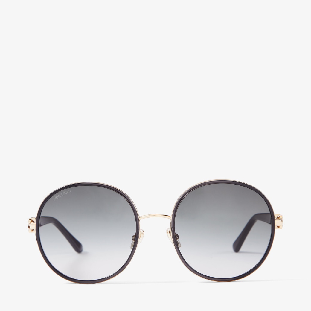 Black and Rose Gold RoundFrame Sunglasses with Swarovski Crystals