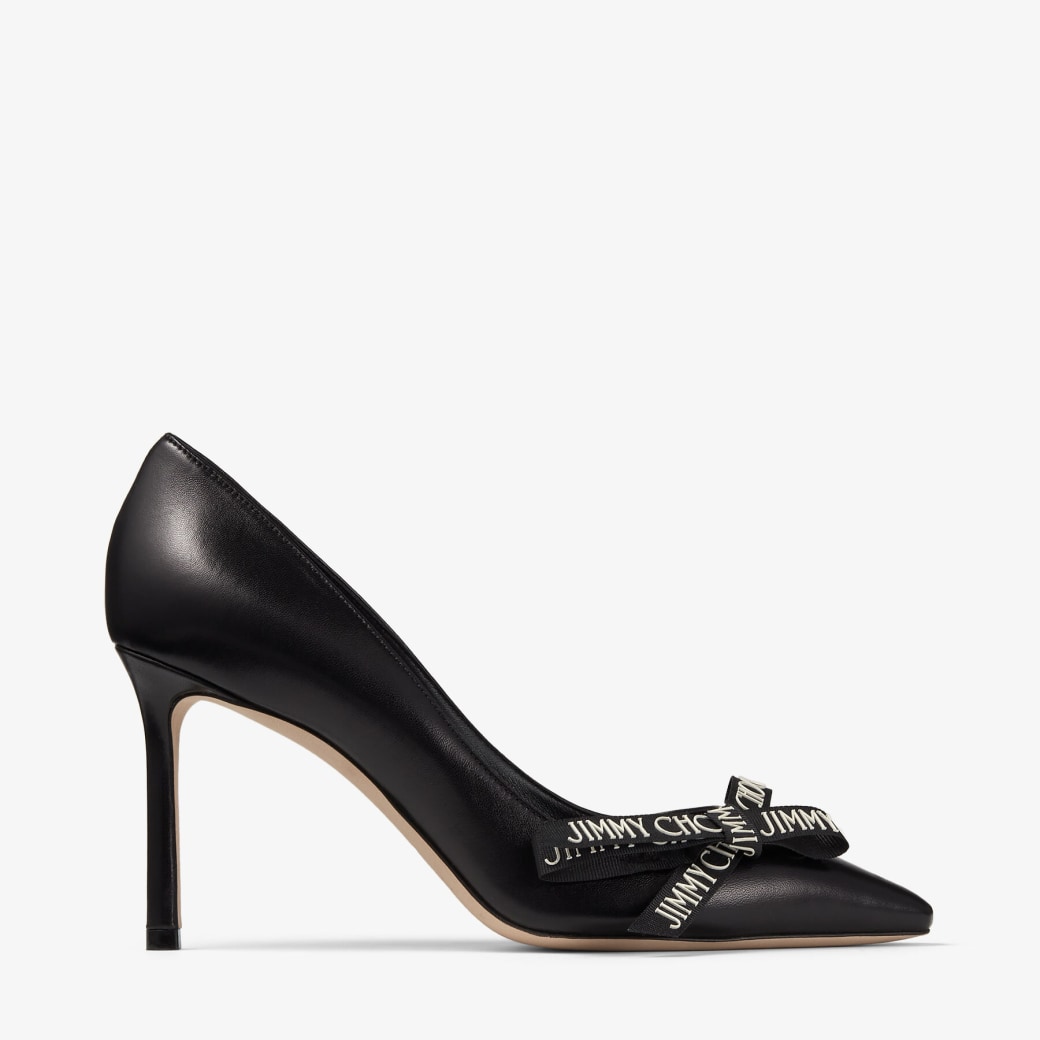 ROMY 85 | Black Nappa Leather Pumps with Jimmy Choo Bow | Spring 2023 ...