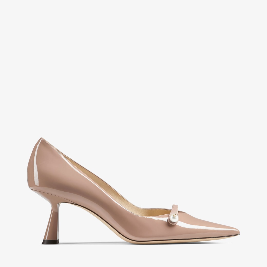 Ballet Pink Patent Pointed Pumps with Pearl Detail | ROSALIA 65 | High ...