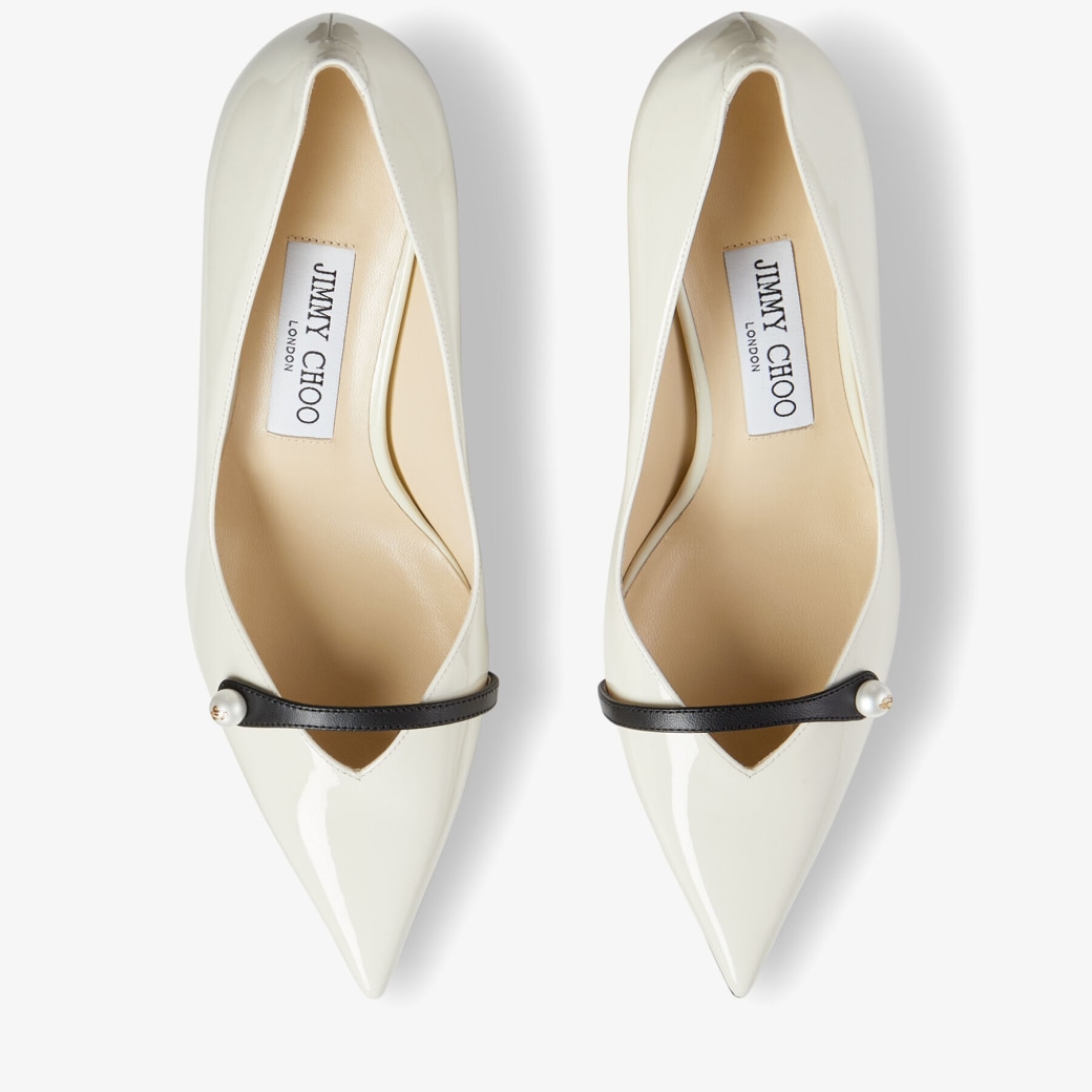 Latte Patent Pointed Pumps with Pearl Detail | ROSALIA 65 | High Summer ...