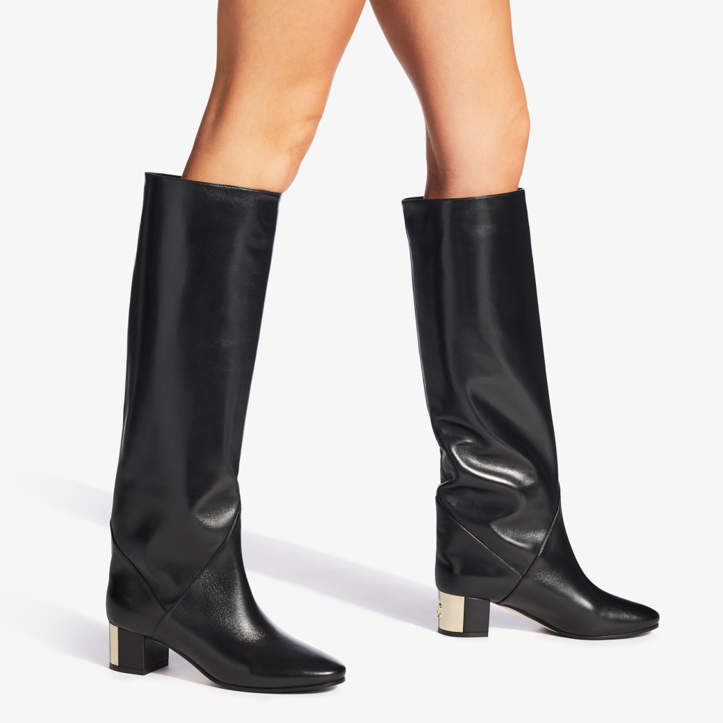 Black Nappa Leather Knee High Boots | RYDEA 45 | Autumn 2022 collection ...