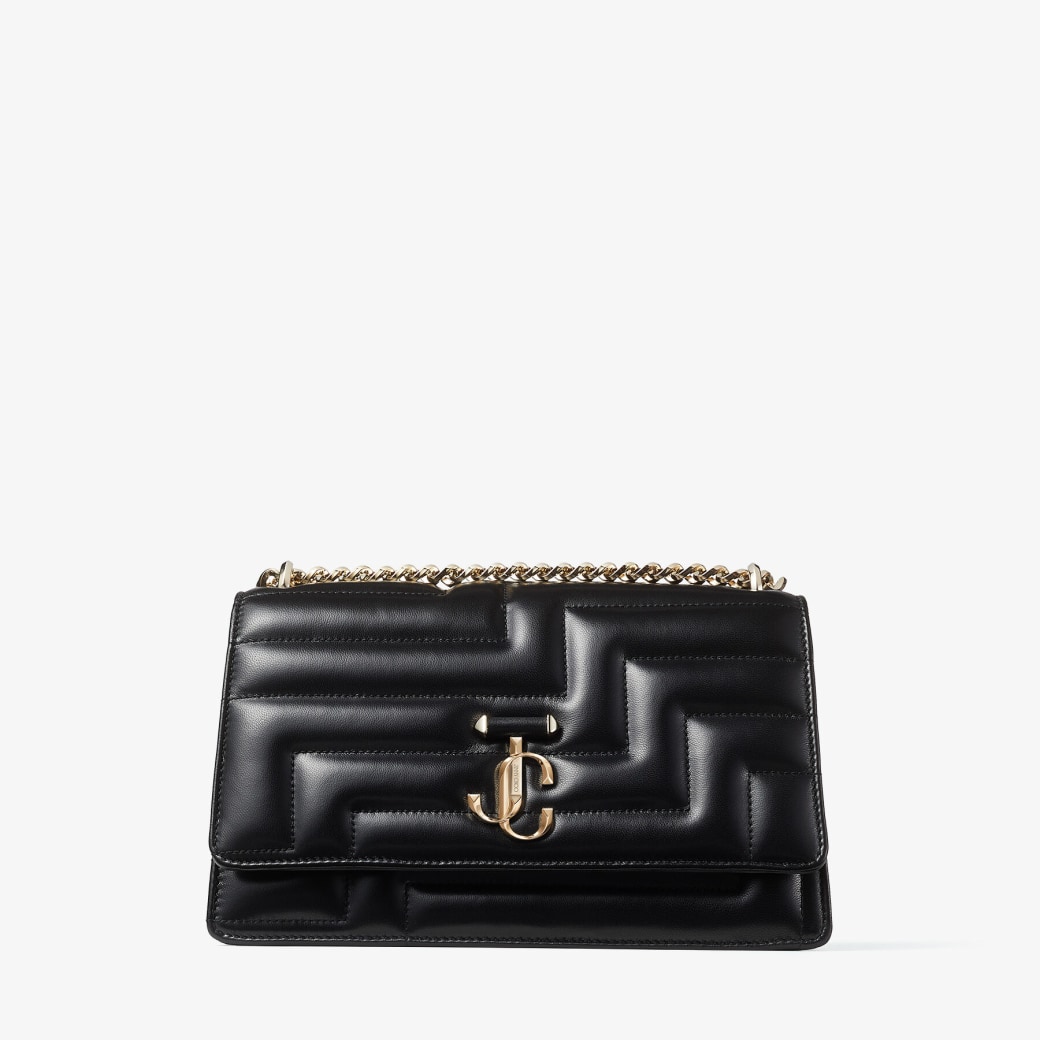 Black Avenue Nappa Leather Shoulder Bag with Light Gold JC Emblem ...