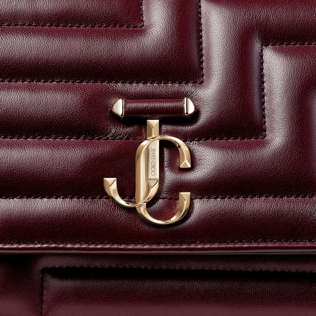 Burgundy Avenue Nappa Leather Shoulder Bag with Light Gold JC Emblem ...