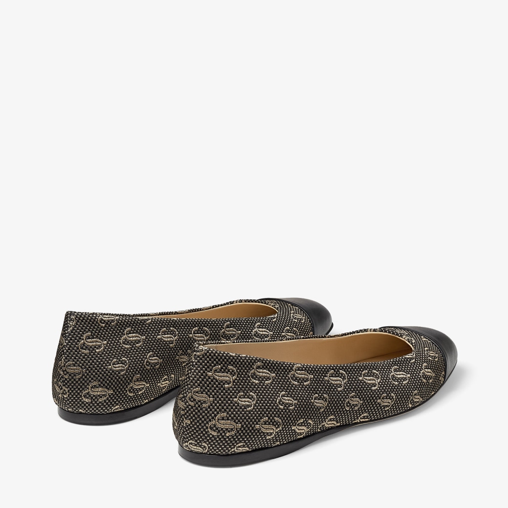 Black and Gold Jacquard Lurex and Nappa Leather Flats Watson Flats Autumn/Winter 2022