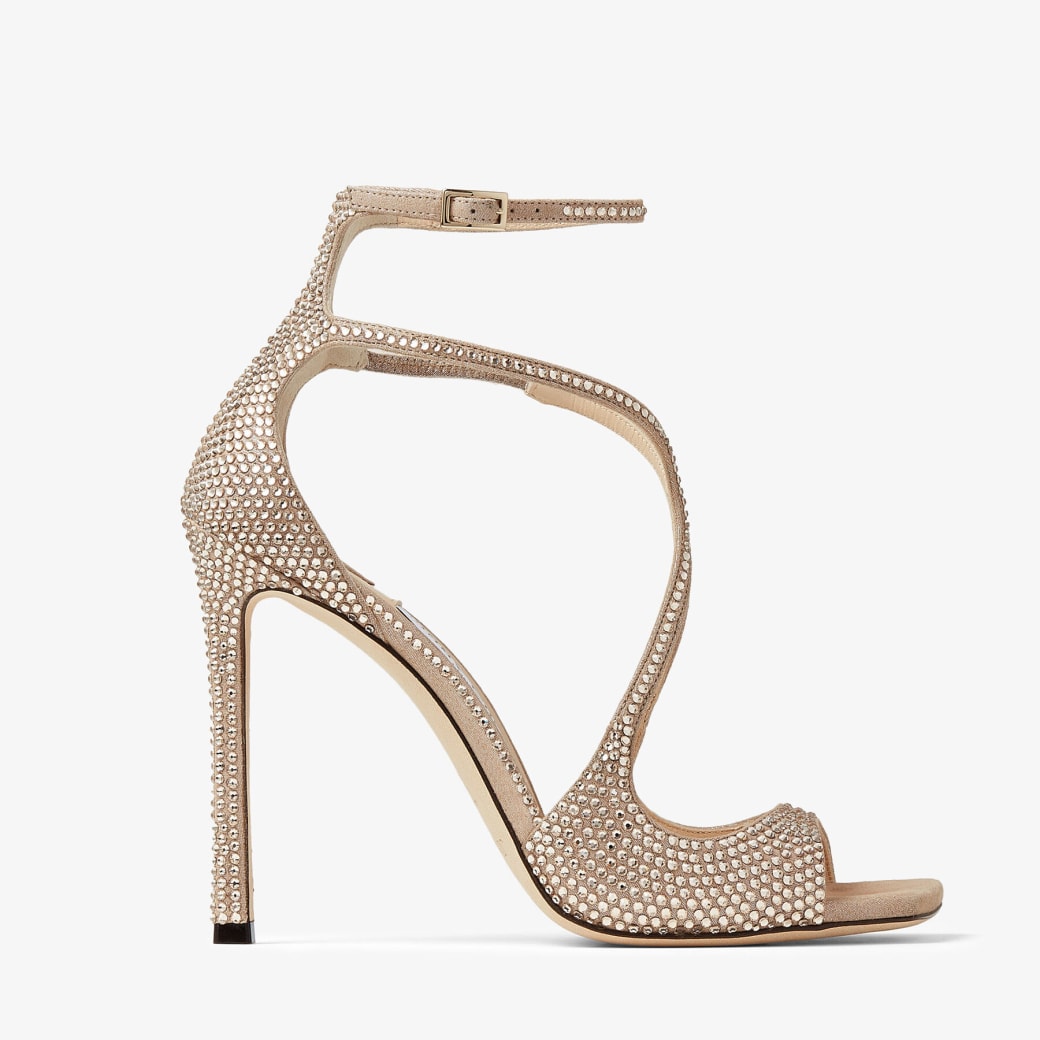 Jimmy Choo – Honey Gold Suede Sandals with Crystals