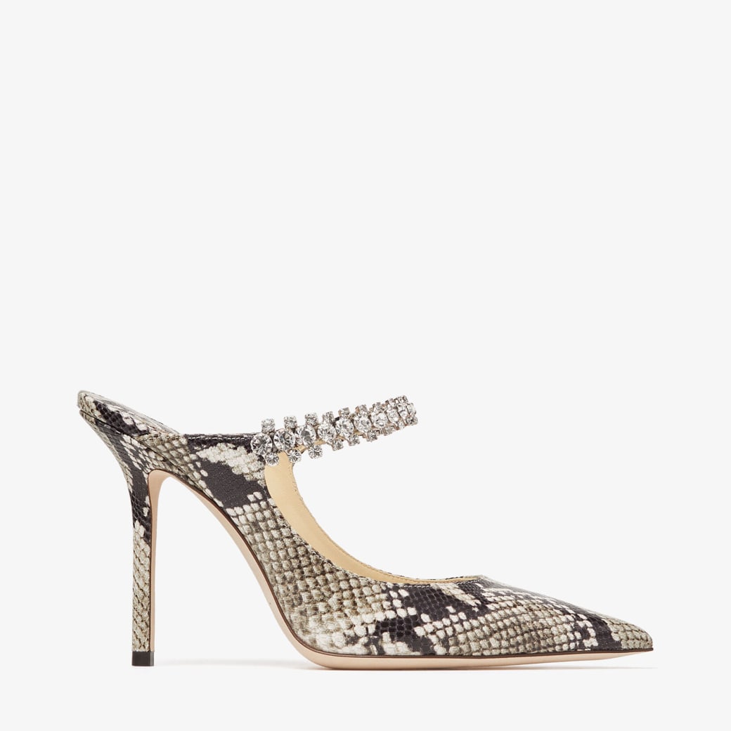 Jimmy Choo – Roccia Snake Printed Leather Pumps with Crystal Strap