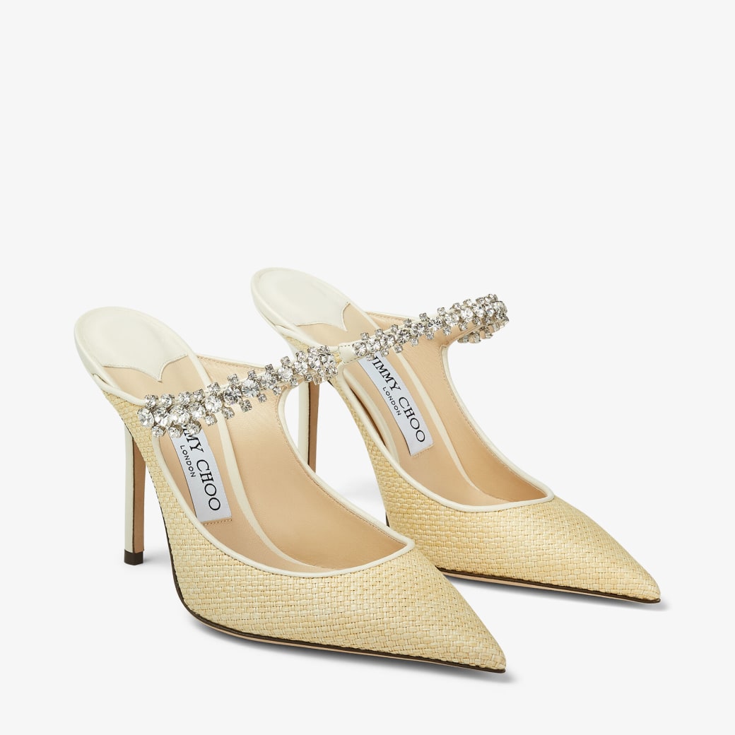 Jimmy Choo – Natural Raffia Leather Pumps with Crystal Strap 3