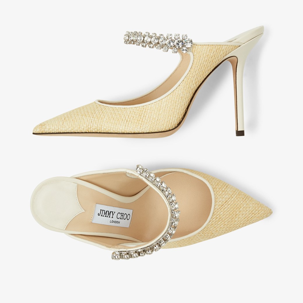Jimmy Choo – Natural Raffia Leather Pumps with Crystal Strap 5