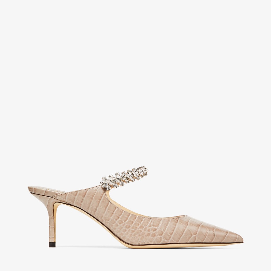Jimmy Choo – Sand Croc-Embossed Leather Pumps with Crystal Strap