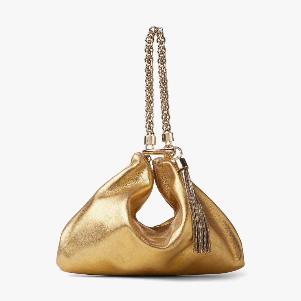 Jimmy Choo – Gold Metallic Leather Clutch Bag With Chain Strap