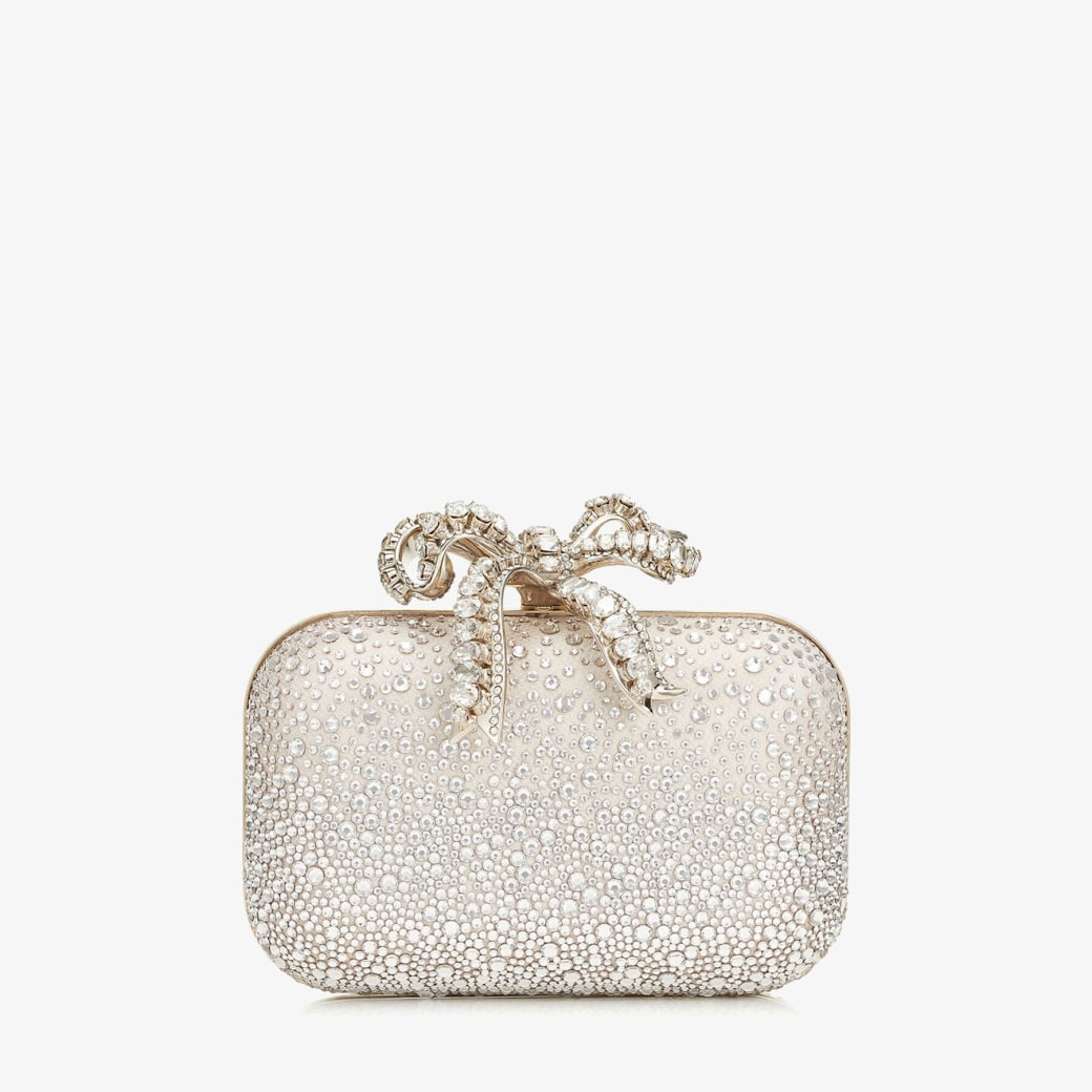 Jimmy Choo - Ballet Pink Sprinkled Crystals on Mesh Clutch Bag with Crystal Bow Clasp