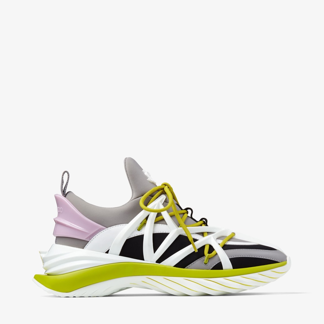 Jimmy Choo – Marl Grey, Lime and Pink Leather and Neoprene Low-Top Trainers