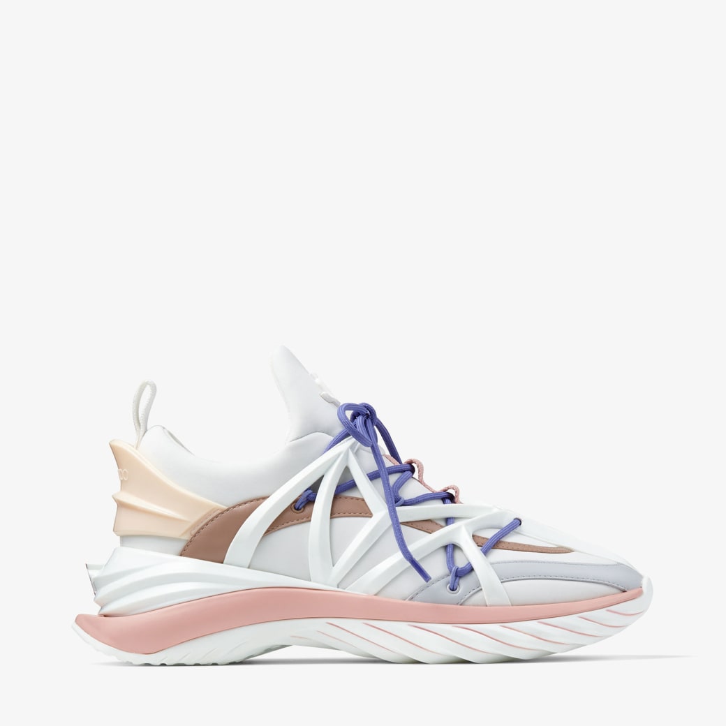 Jimmy Choo - White and Ballet Pink Leather and Neoprene Low-Top Trainers