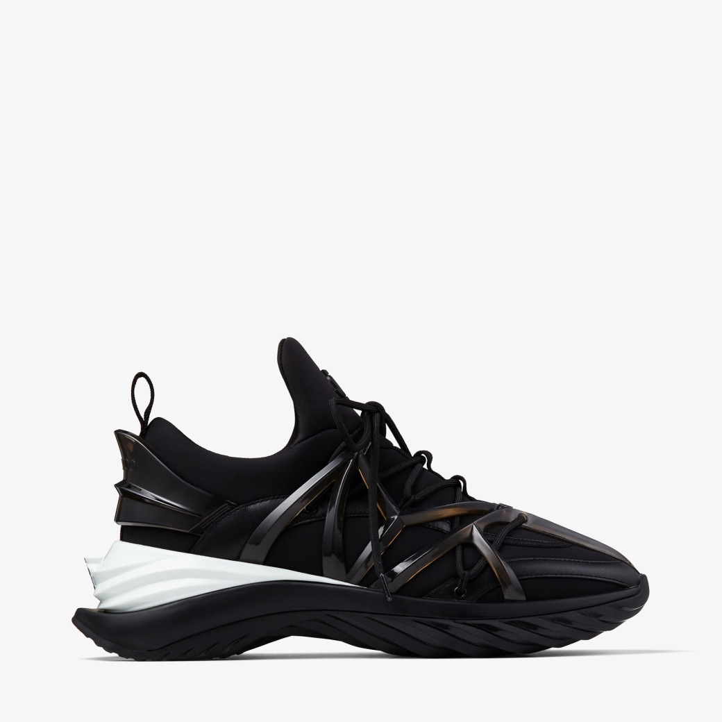 Jimmy Choo – Black Leather and Neoprene Low-Top Trainers