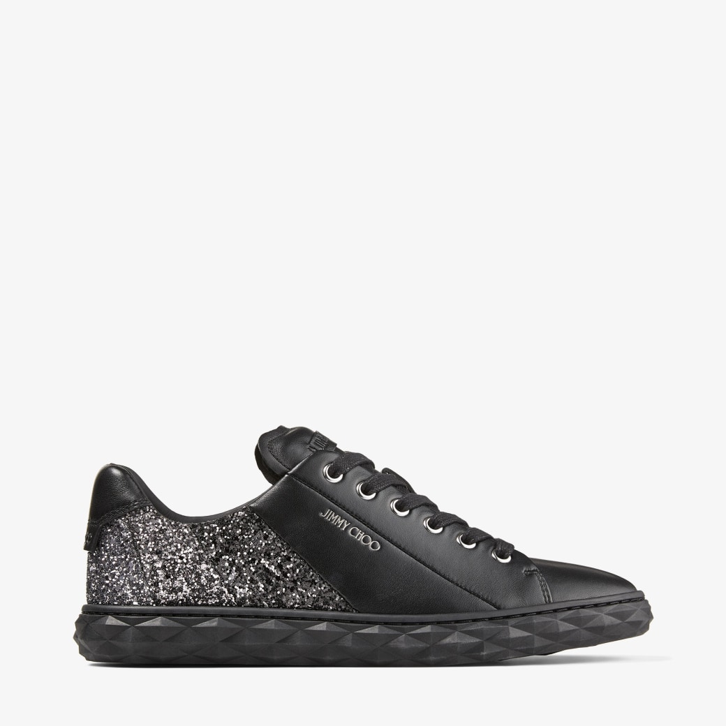 Jimmy Choo - Black Nappa Leather Low-Top Trainers with Glitter Panels