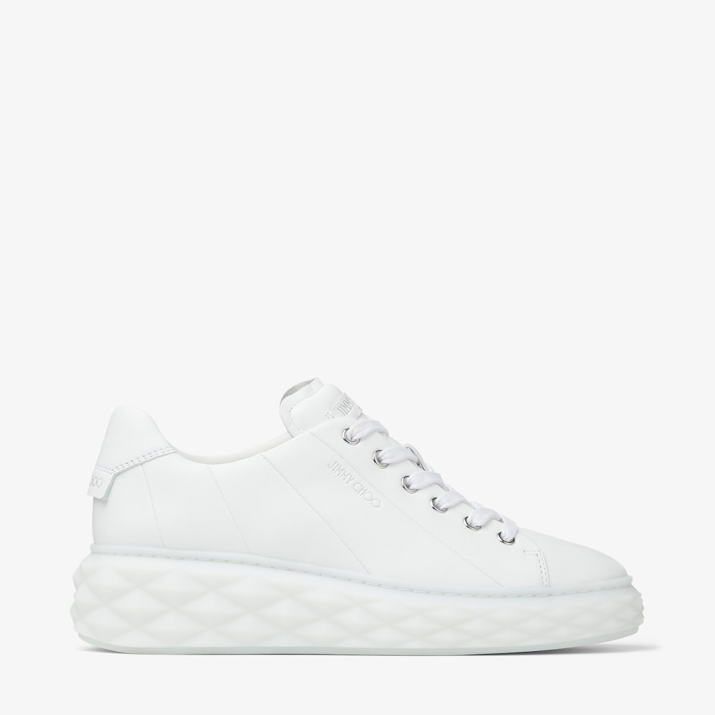 Jimmy Choo - White Nappa Leather Low-Top Trainers with Platform Sole