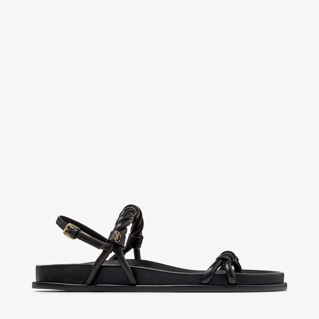 Jimmy Choo - Black Luxe Nappa Leather Flat Sandals