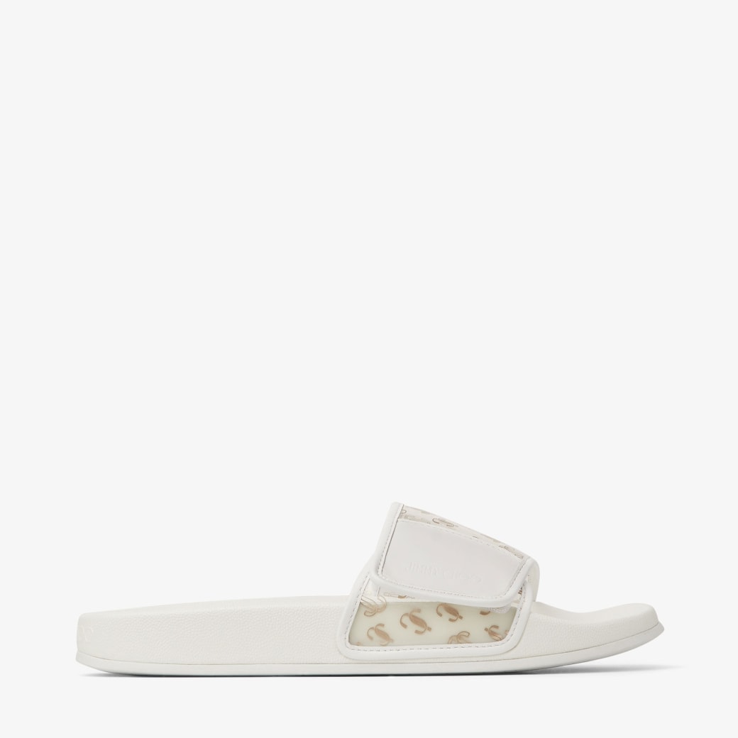 Jimmy Choo – Clear JC Plexi and White Leather Slides