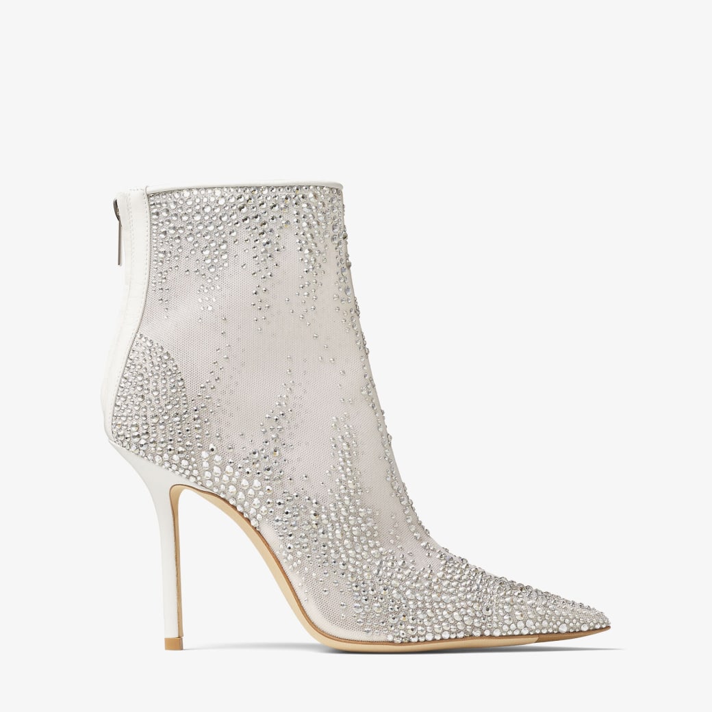 Jimmy Choo – White Dégradé Crystal and Mesh Ankle Boots