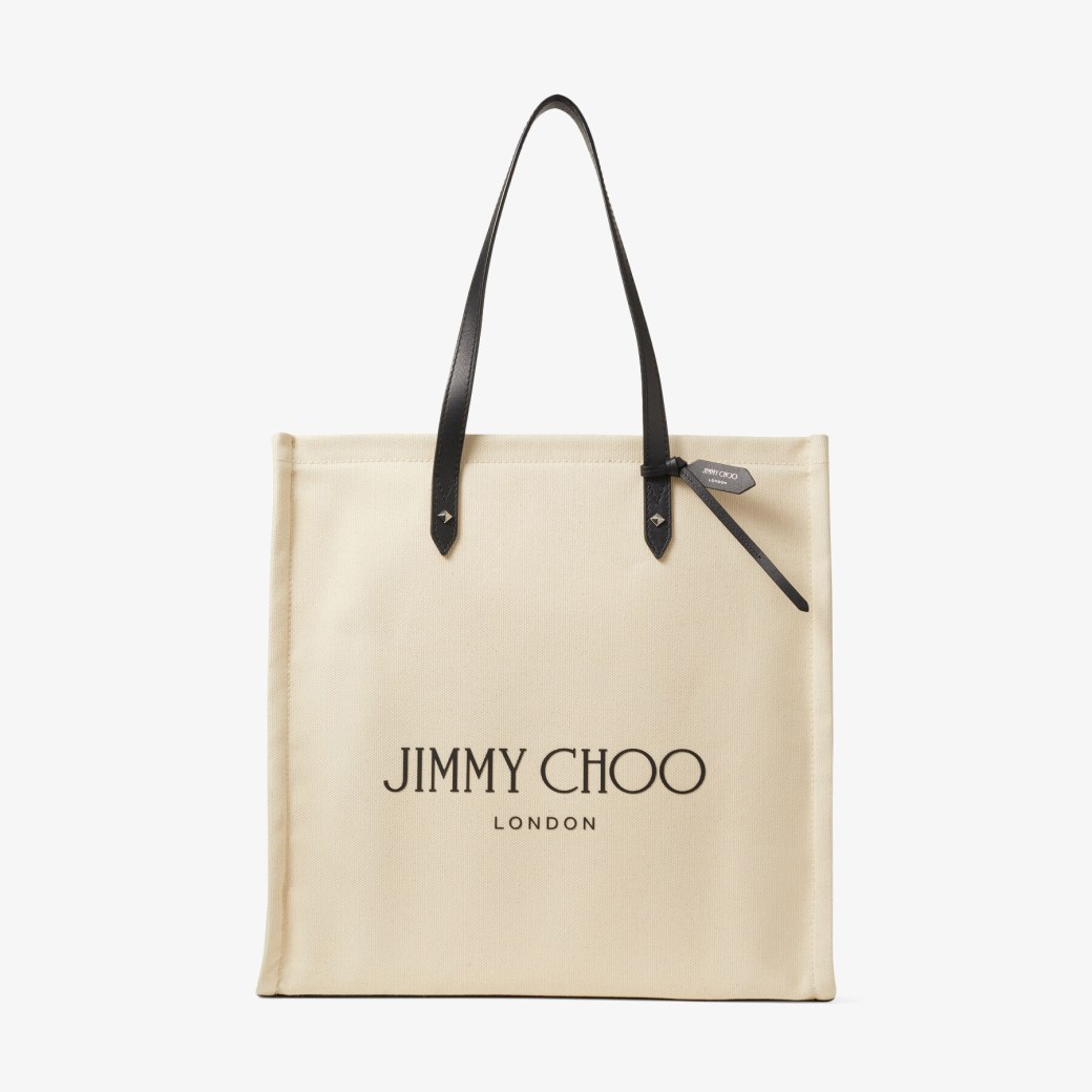 Jimmy Choo – Natural Canvas Tote Bag with Black Leather Handles