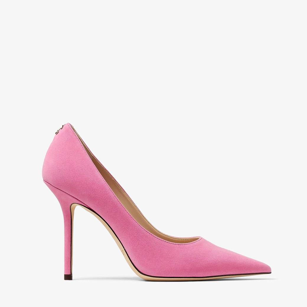 Jimmy Choo – Candy Pink Suede Pumps with JC Emblem