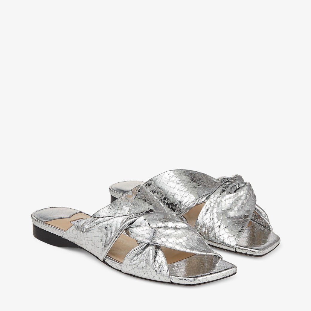 Jimmy Choo – Silver Candy Wrap Leather Flats 3