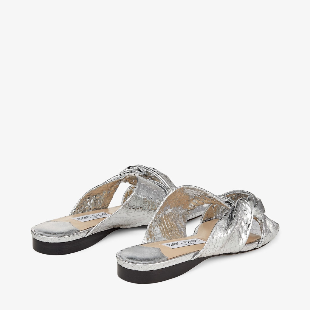 Jimmy Choo – Silver Candy Wrap Leather Flats 6
