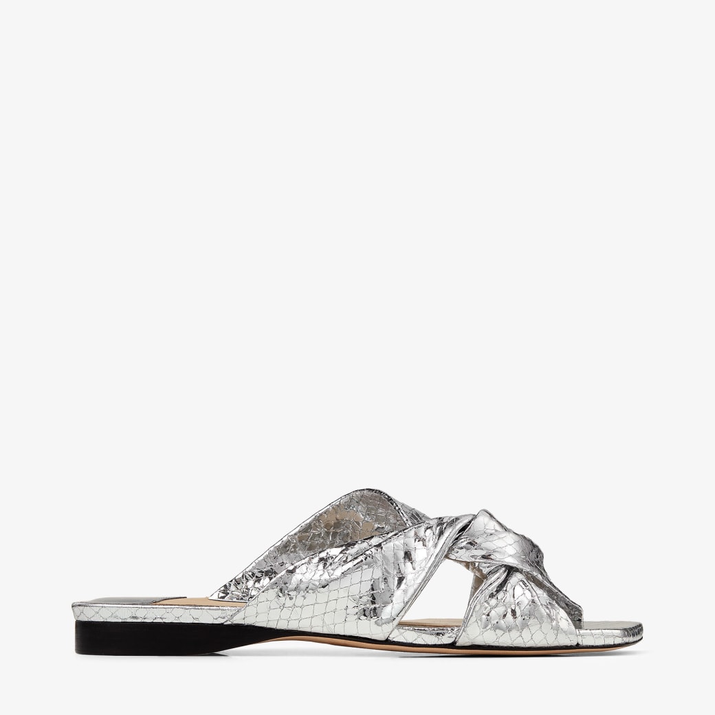 Jimmy Choo – Silver Candy Wrap Leather Flats