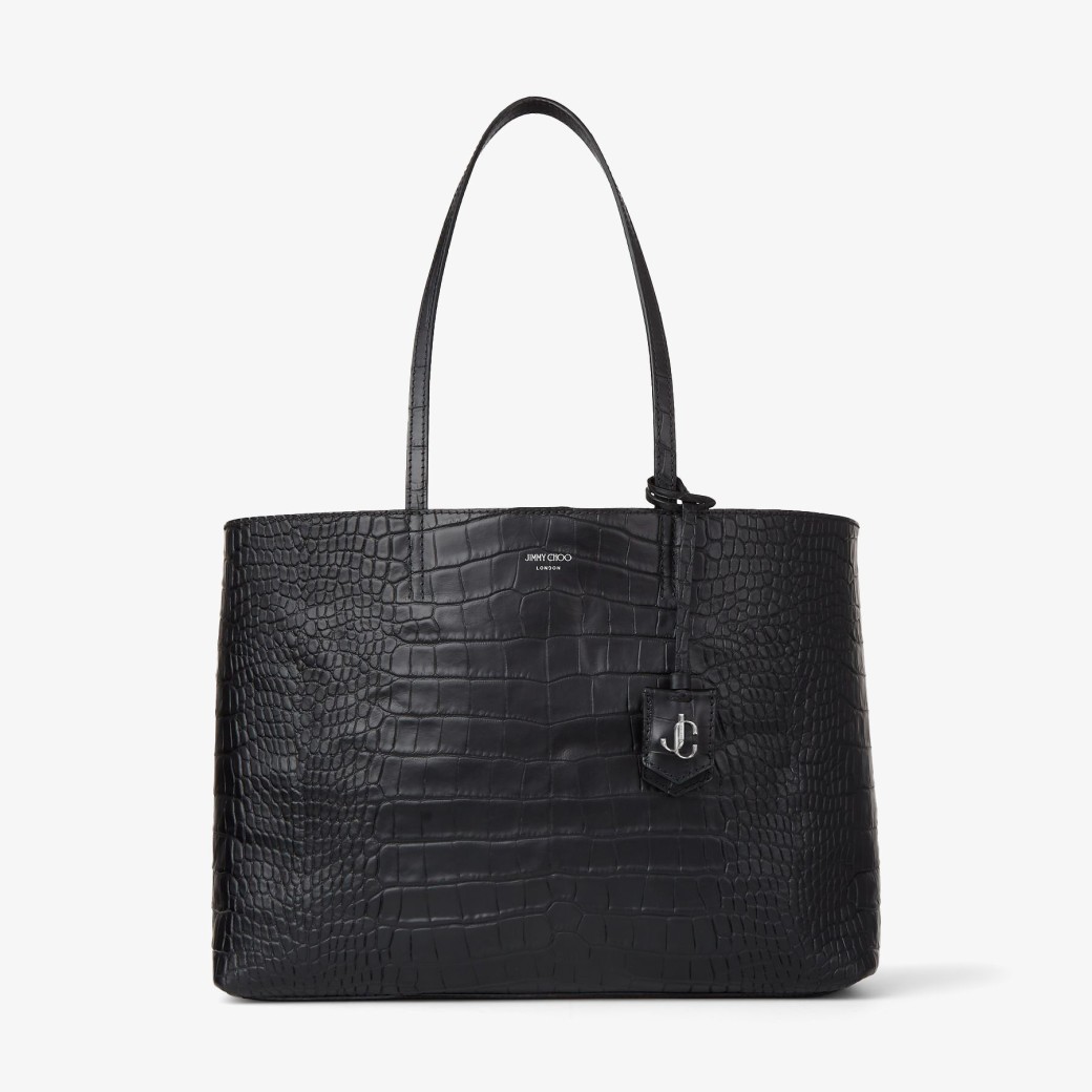 Jimmy Choo – Black Croc Embossed Leather Tote Handbag with JC Emblem